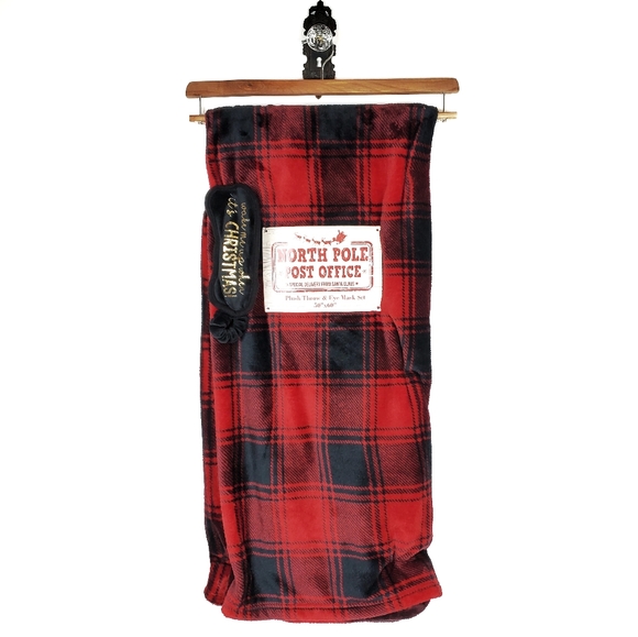 Buffalo Plaid Plush Throw & Christmas Sleep Mask - Picture 6 of 7